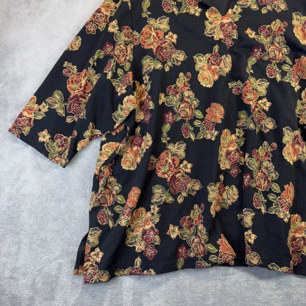 Maggie Barnes Blouse Womens 4X Black Floral Cottagecore Farmhouse Cute Shirt Top